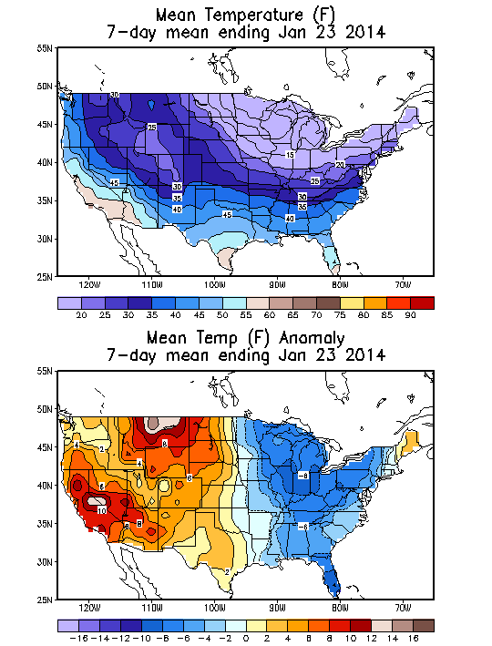 Mean Temperature (F) 7-Day Mean ending Jan 23, 2014