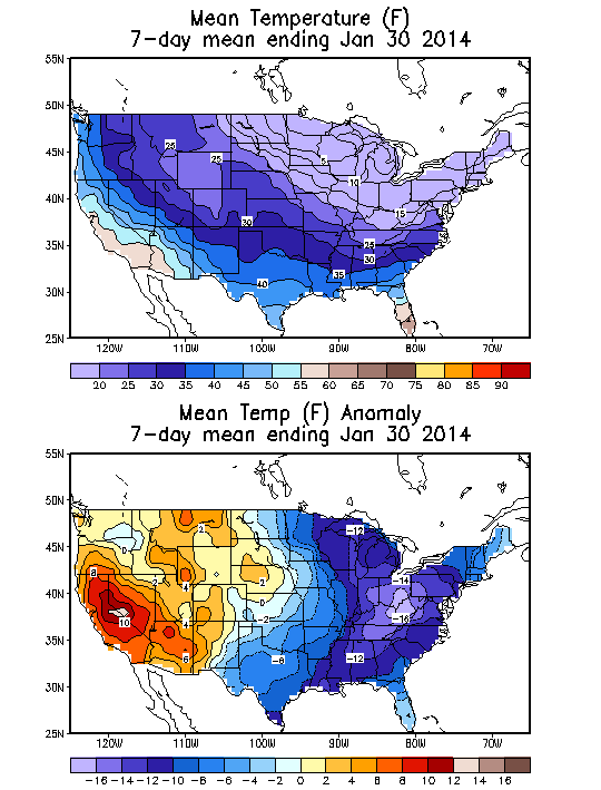 Mean Temperature (F) 7-Day Mean ending Jan 30, 2014