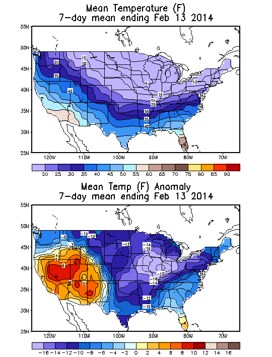 Mean Temperature (F) 7-Day Mean ending Feb 13, 2014