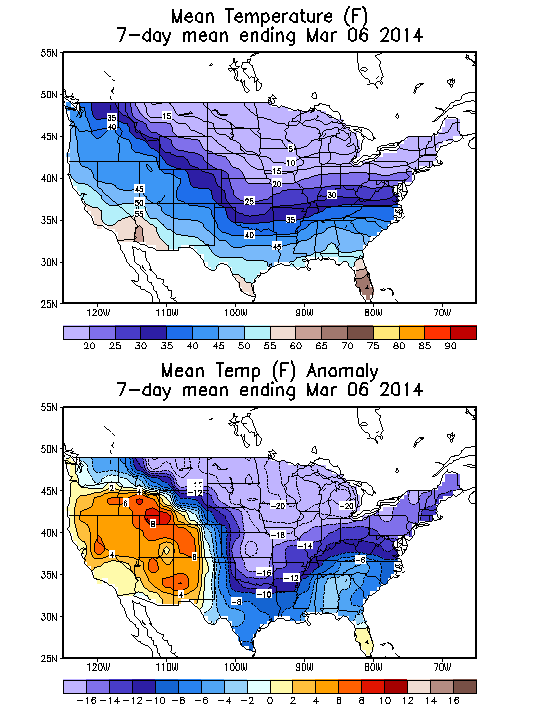 Mean Temperature (F) 7-Day Mean ending Mar 06, 2014