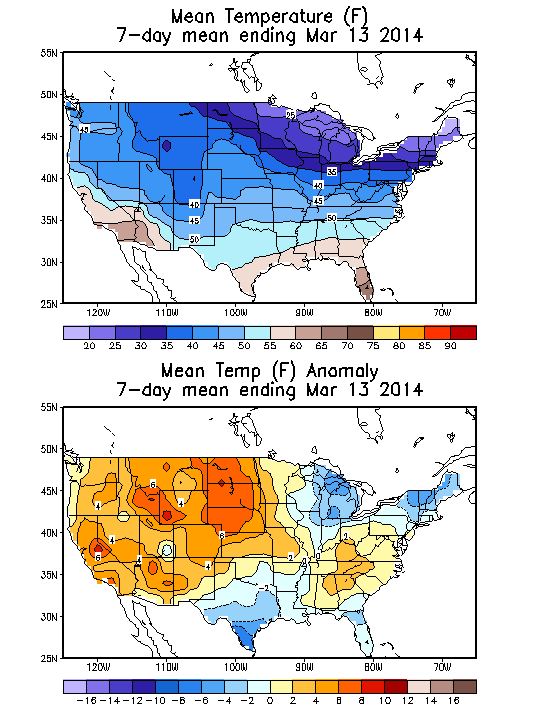 Mean Temperature (F) 7-Day Mean ending Mar 13, 2014