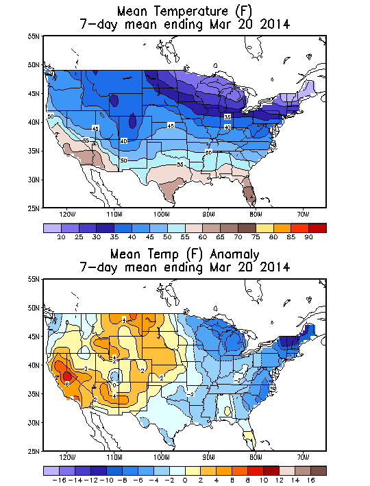 Mean Temperature (F) 7-Day Mean ending Mar 20, 2014