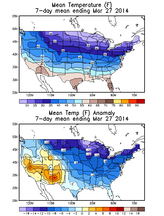 Mean Temperature (F) 7-Day Mean ending Mar 27, 2014