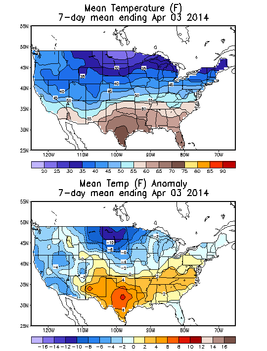 Mean Temperature (F) 7-Day Mean ending Apr 03, 2014