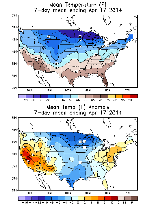 Mean Temperature (F) 7-Day Mean ending Apr 17, 2014