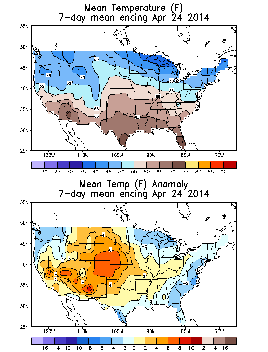 Mean Temperature (F) 7-Day Mean ending Apr 24, 2014