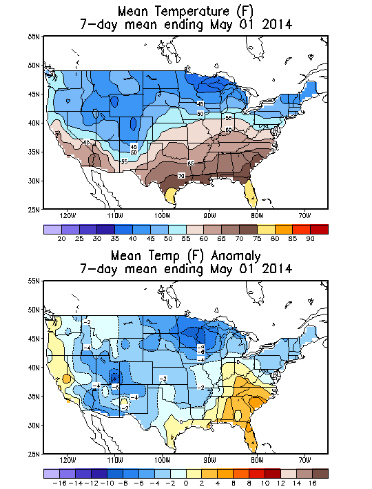 Mean Temperature (F) 7-Day Mean ending May 01, 2014