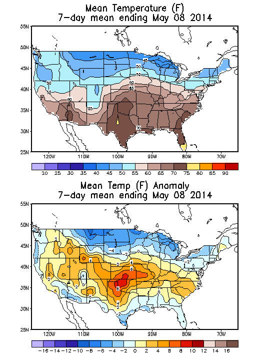 Mean Temperature (F) 7-Day Mean ending May 08, 2014