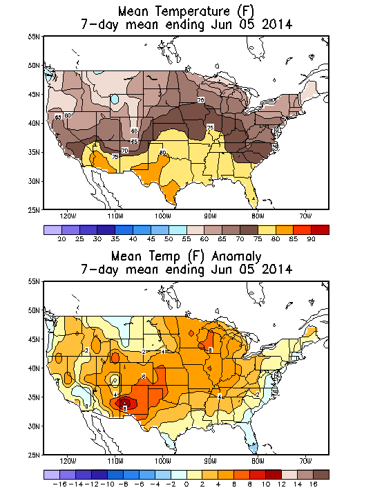 Mean Temperature (F) 7-Day Mean ending Jun 05, 2014