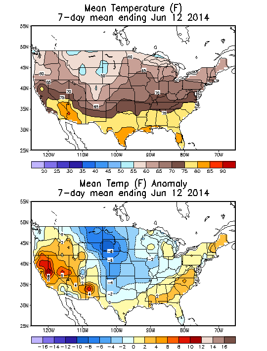 Mean Temperature (F) 7-Day Mean ending Jun 12, 2014