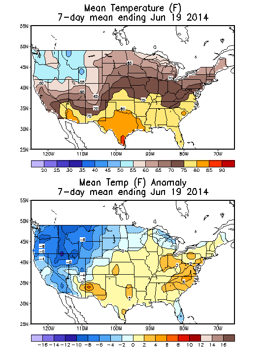 Mean Temperature (F) 7-Day Mean ending Jun 19, 2014