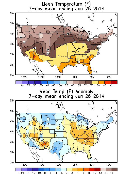 Mean Temperature (F) 7-Day Mean ending Jun 26, 2014