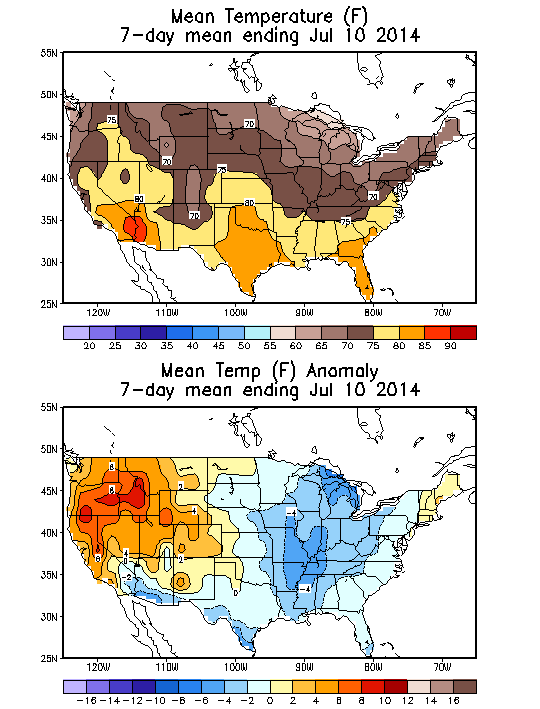 Mean Temperature (F) 7-Day Mean ending Jul 10, 2014