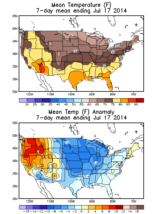 Mean Temperature (F) 7-Day Mean ending Jul 17, 2014