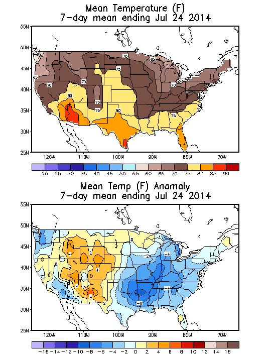 Mean Temperature (F) 7-Day Mean ending Jul 24, 2014