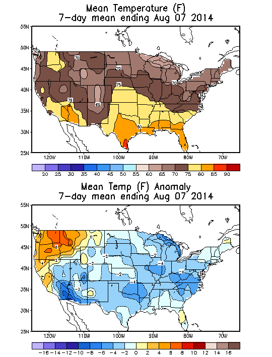 Mean Temperature (F) 7-Day Mean ending Aug 07, 2014