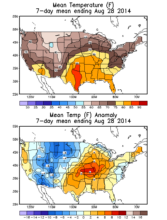 Mean Temperature (F) 7-Day Mean ending Aug 28, 2014