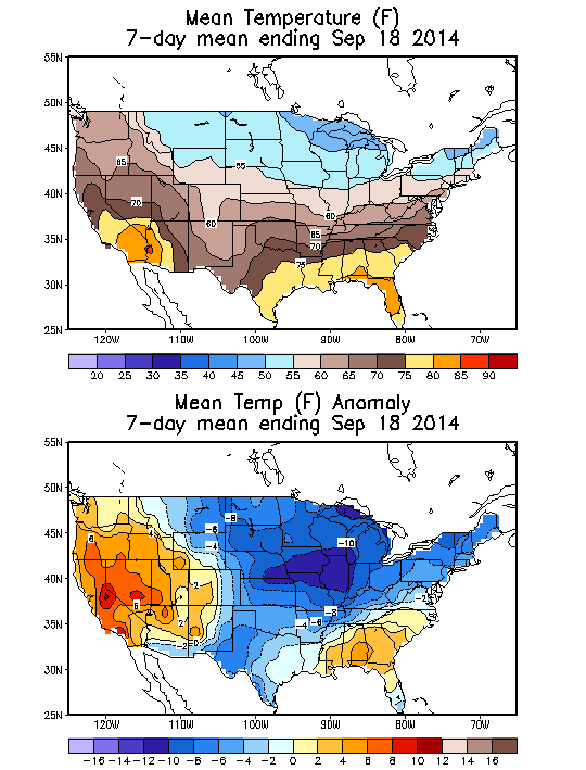 Mean Temperature (F) 7-Day Mean ending Sep 18, 2014