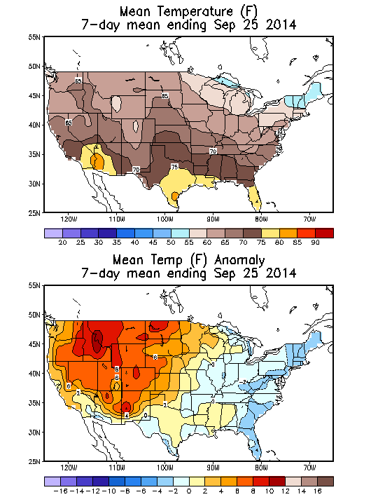 Mean Temperature (F) 7-Day Mean ending Sep 25, 2014