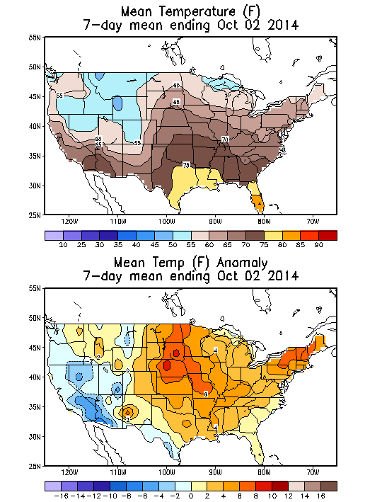 Mean Temperature (F) 7-Day Mean ending Oct 02, 2014