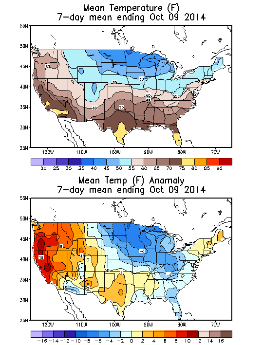 Mean Temperature (F) 7-Day Mean ending Oct 09, 2014