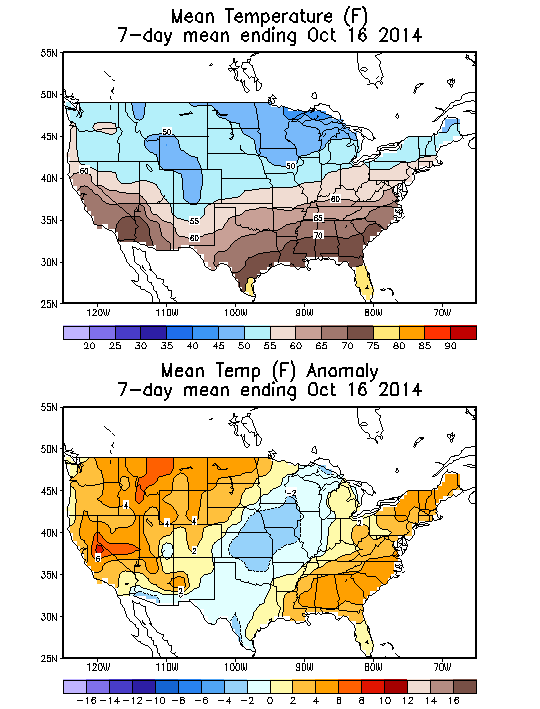 Mean Temperature (F) 7-Day Mean ending Oct 16, 2014