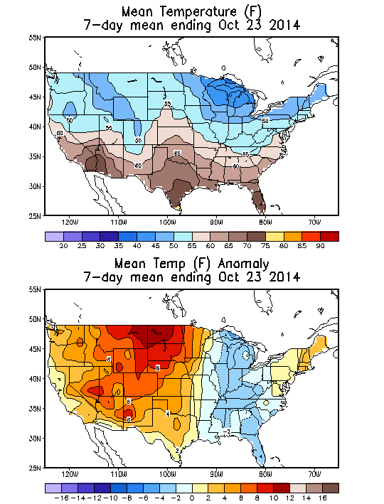 Mean Temperature (F) 7-Day Mean ending Oct 23, 2014