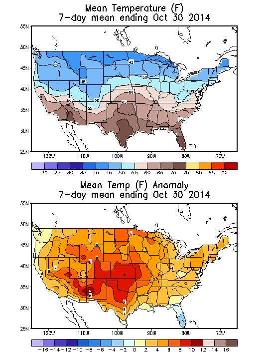 Mean Temperature (F) 7-Day Mean ending Oct 30, 2014