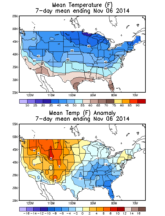 Mean Temperature (F) 7-Day Mean ending Nov 06, 2014