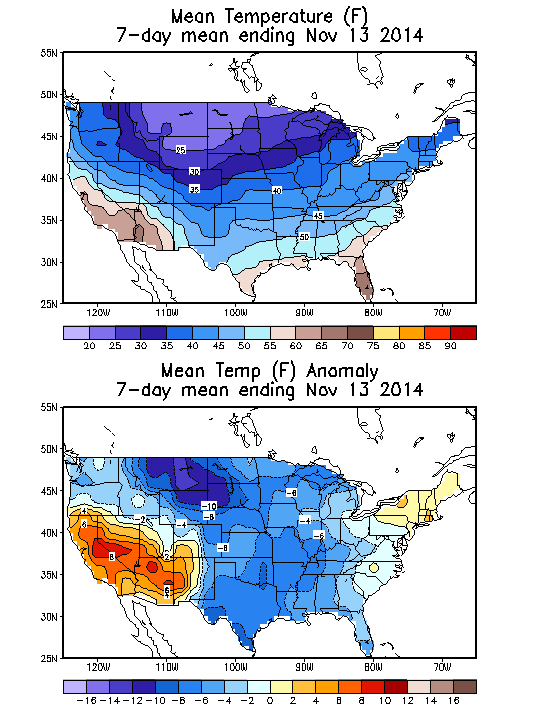 Mean Temperature (F) 7-Day Mean ending Nov 13, 2014