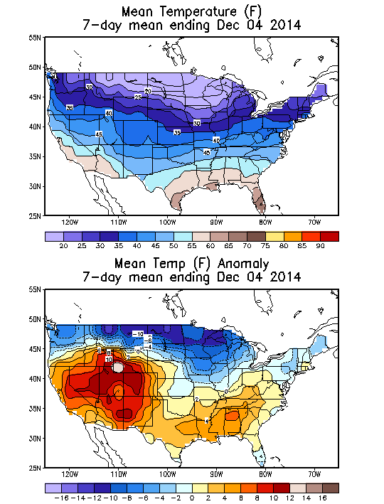 Mean Temperature (F) 7-Day Mean ending Dec 04, 2014