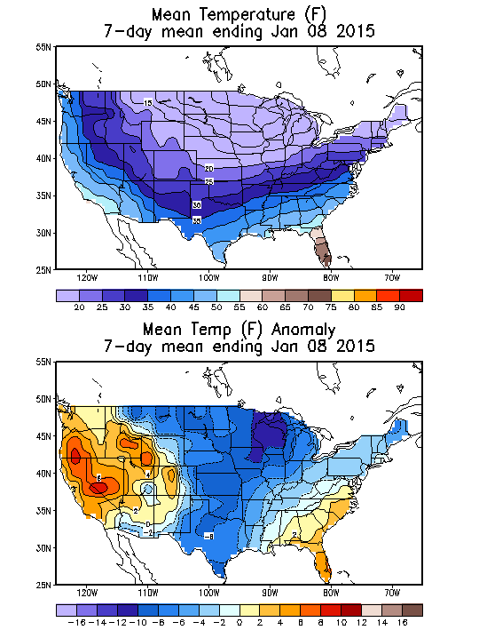 Mean Temperature (F) 7-Day Mean ending Jan 08, 2015