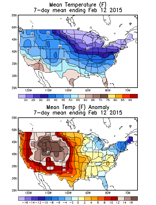 Mean Temperature (F) 7-Day Mean ending Feb 12, 2015
