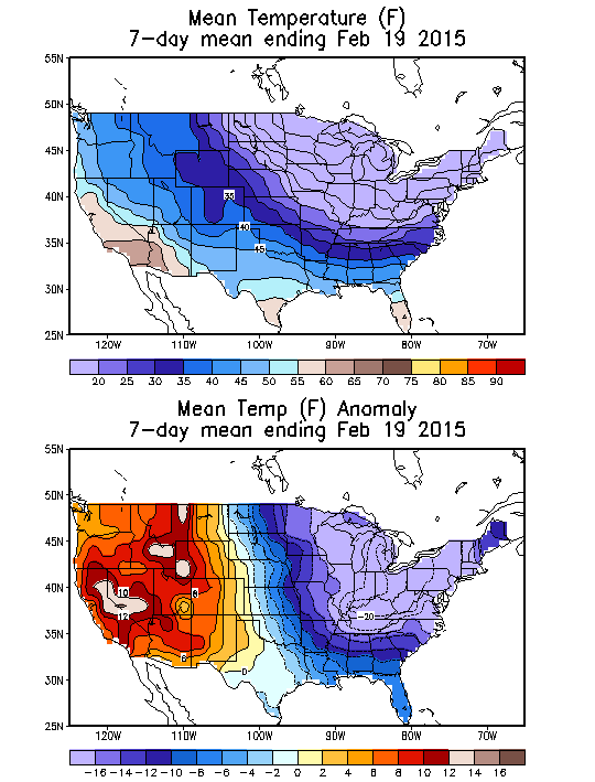 Mean Temperature (F) 7-Day Mean ending Feb 19, 2015