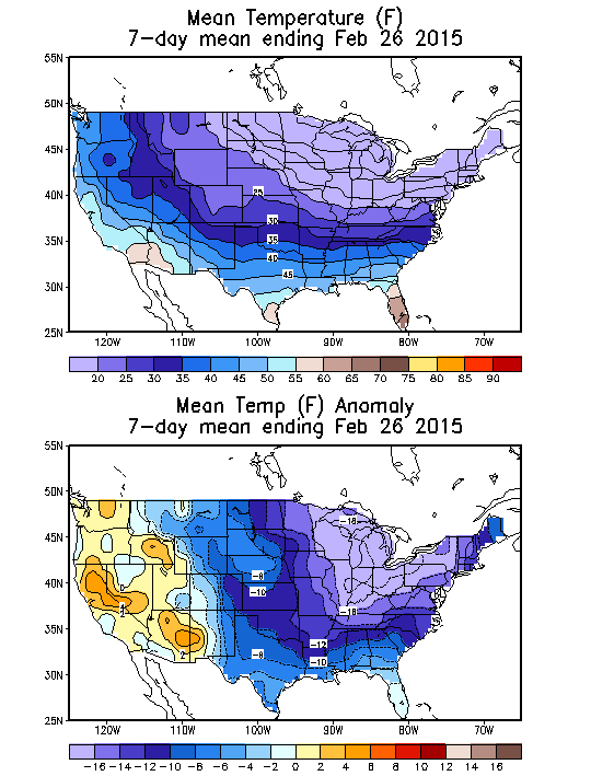 Mean Temperature (F) 7-Day Mean ending Feb 26, 2015