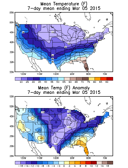 Mean Temperature (F) 7-Day Mean ending Mar 05, 2015