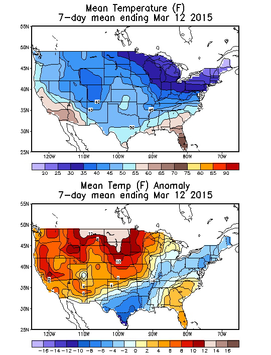 Mean Temperature (F) 7-Day Mean ending Mar 12, 2015