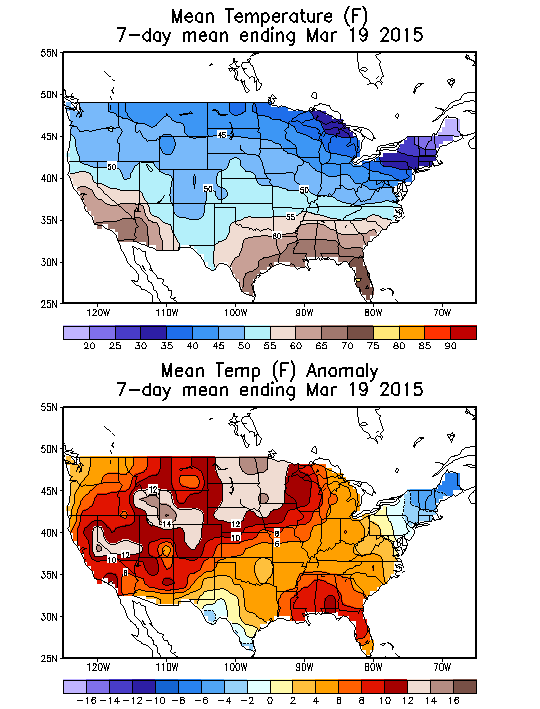 Mean Temperature (F) 7-Day Mean ending Mar 19, 2015