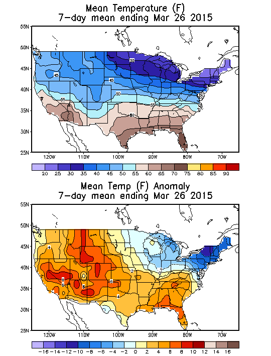Mean Temperature Anomaly (F) 7-Day Mean ending Mar 26, 2015