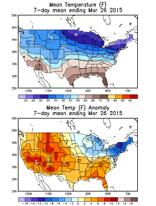 Mean Temperature (F) 7-Day Mean ending Mar 26, 2015