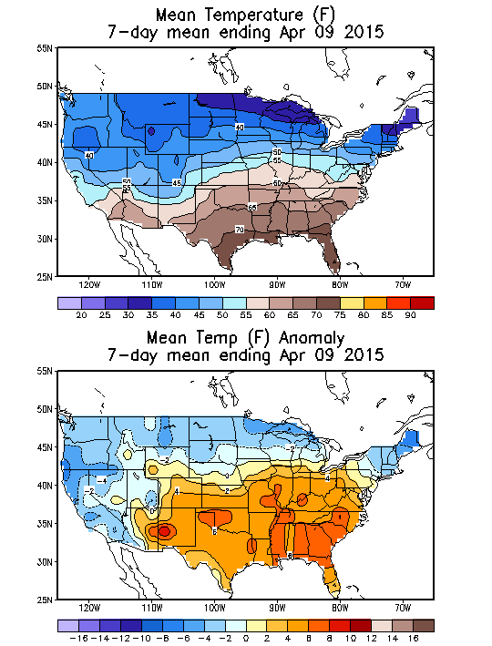 Mean Temperature (F) 7-Day Mean ending Apr 09, 2015