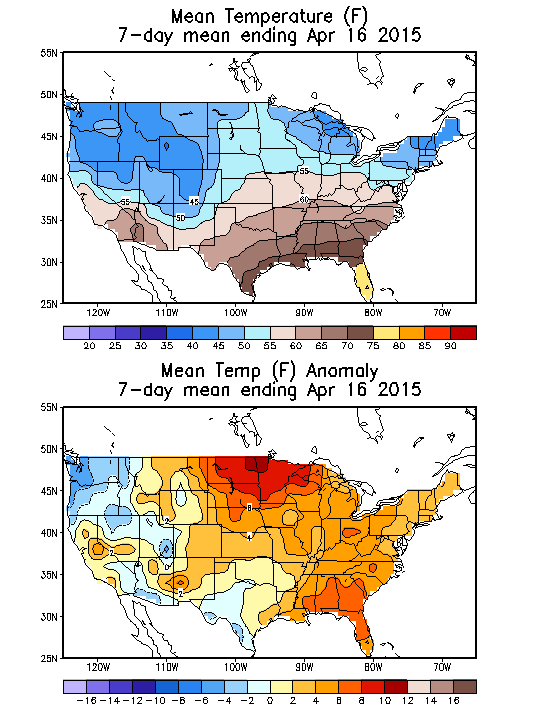 Mean Temperature (F) 7-Day Mean ending Apr 16, 2015