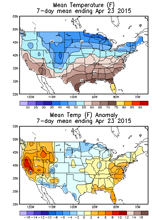 Mean Temperature (F) 7-Day Mean ending Apr 23, 2015