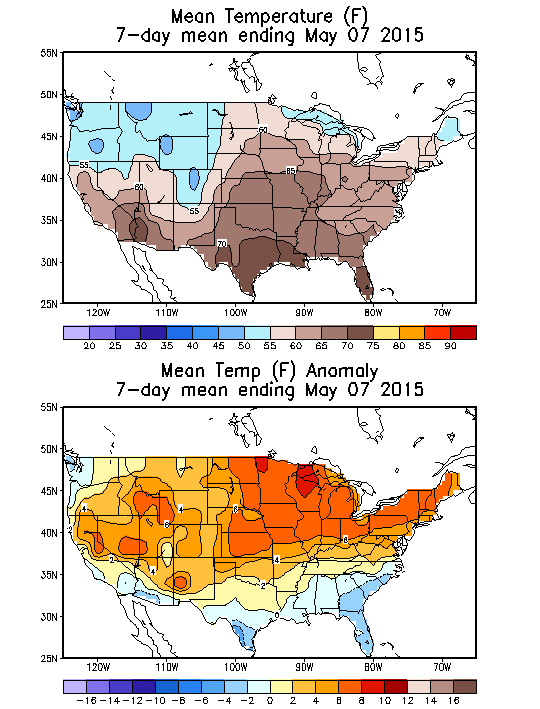 Mean Temperature (F) 7-Day Mean ending May 07, 2015