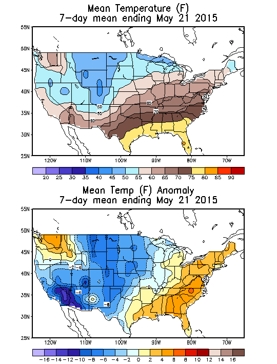 Mean Temperature (F) 7-Day Mean ending May 21, 2015