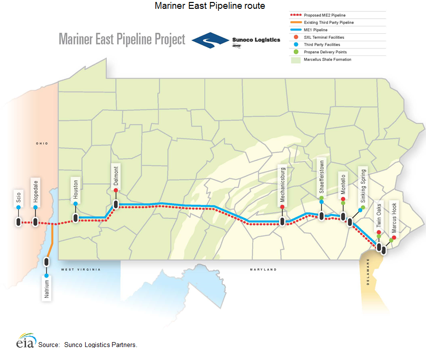 Mariner East Pipeline route
