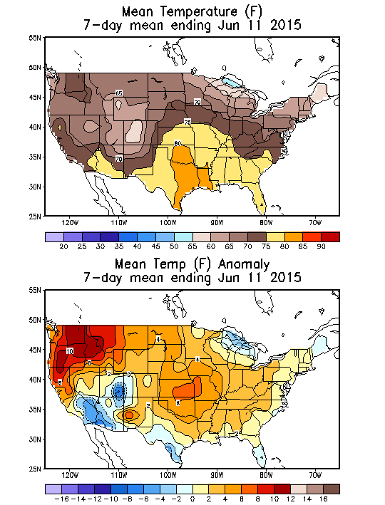 Mean Temperature (F) 7-Day Mean ending Jun 11, 2015