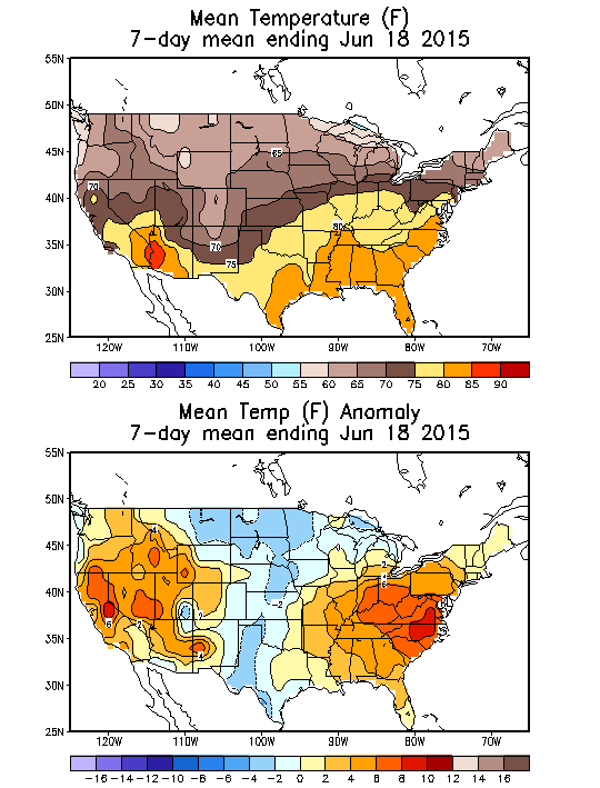 Mean Temperature (F) 7-Day Mean ending Jun 18, 2015