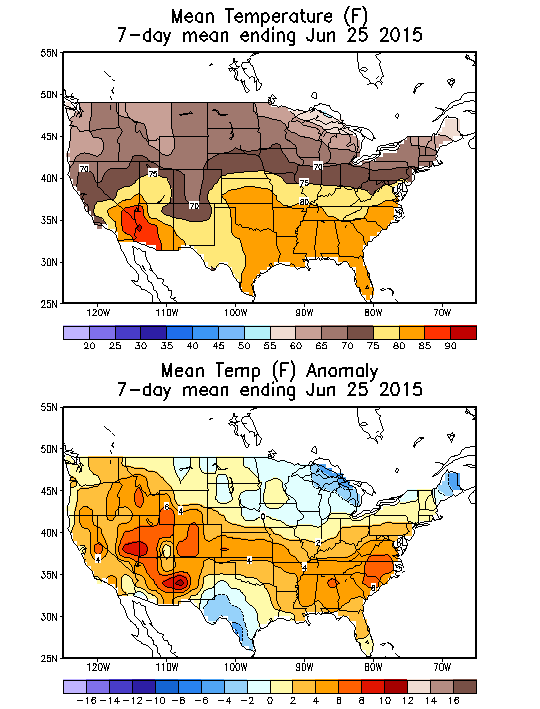 Mean Temperature (F) 7-Day Mean ending Jun 25, 2015