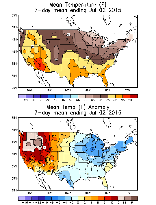 Mean Temperature Anomaly (F) 7-Day Mean ending Jul 02, 2015